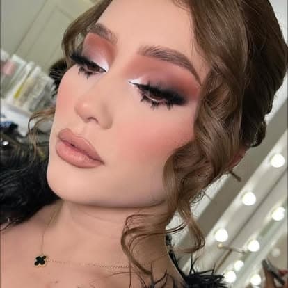 Full glam makeup closeup with defined eye makeup